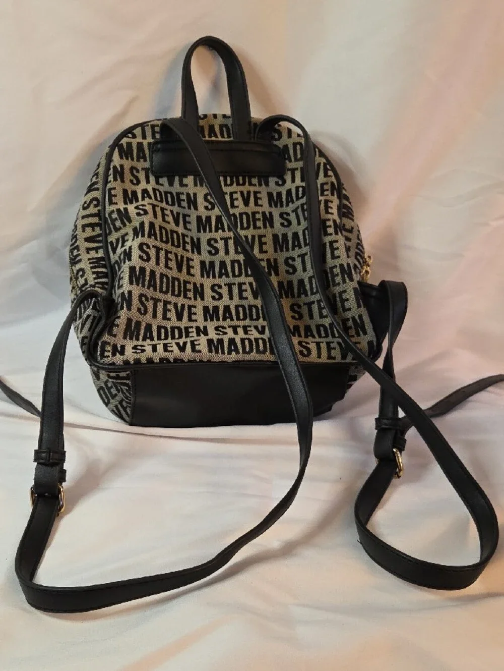 Steve Madden Black Logo Patterned Mini Backpack